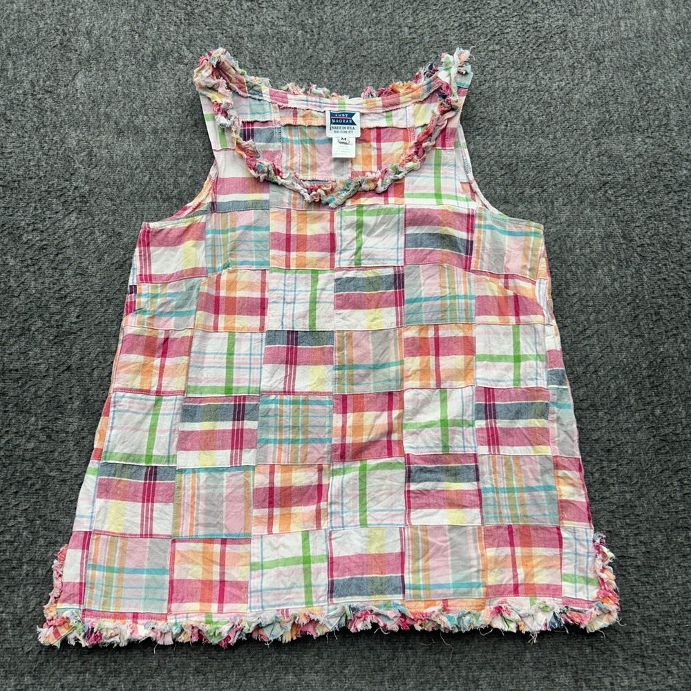 Just Madras Tank Top Medium Gingham Patchwork Cotton Sleeveless USA Preppy